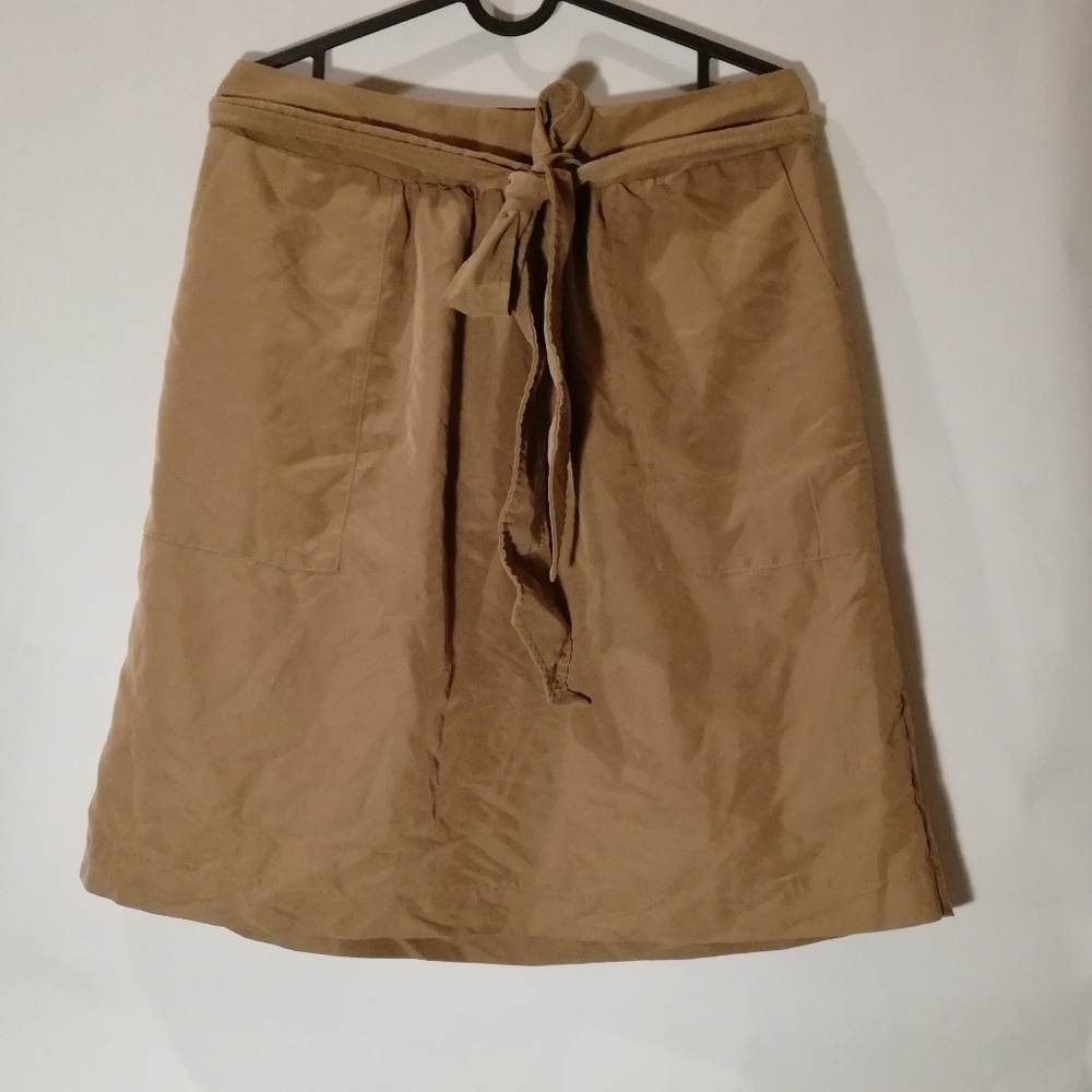 Khaki midi tie skirt